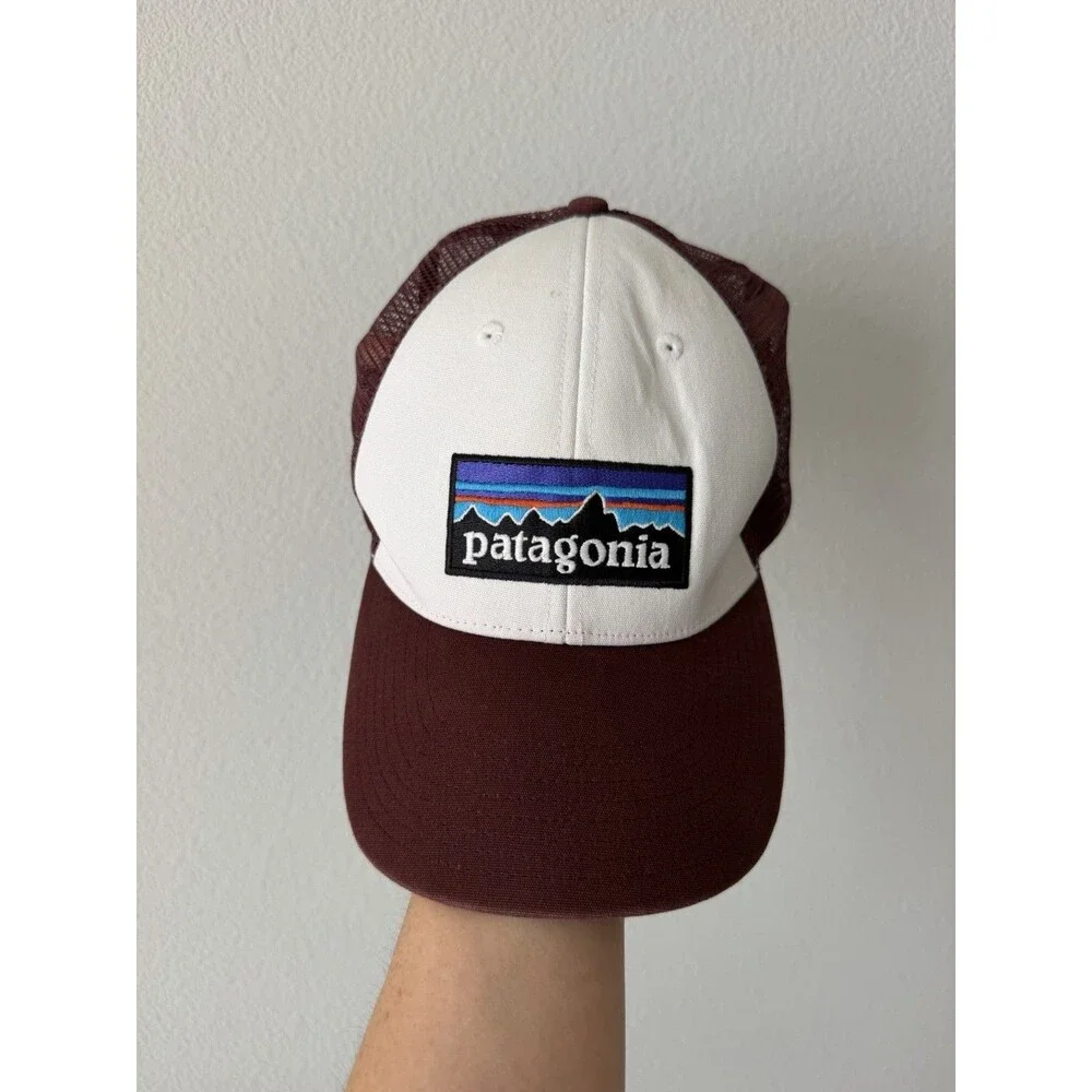 Patagonia Trucker Hat Burgundy/White Mesh Back Adjustable One Size Logo